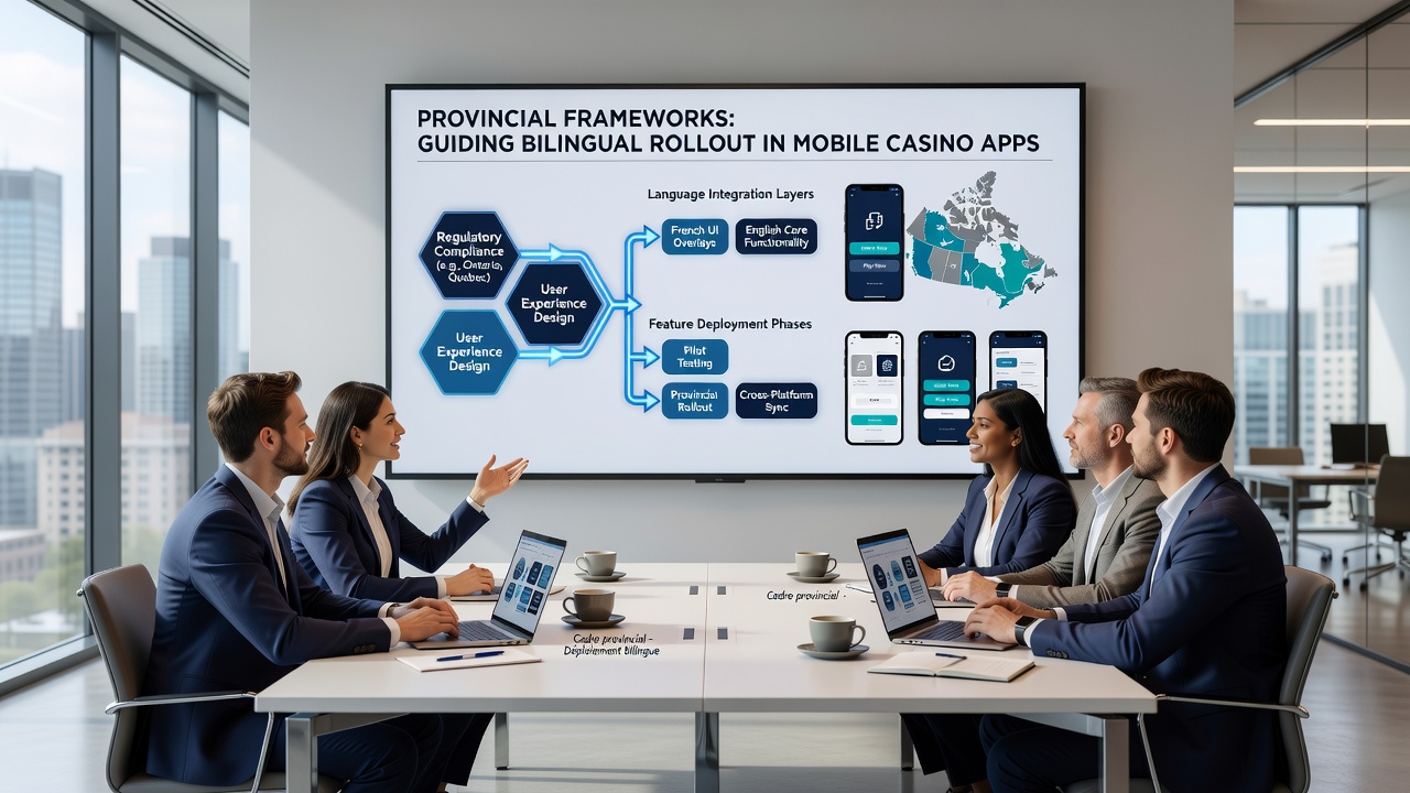 Mobile casino application interface demonstrating French and English bilingual layout options
